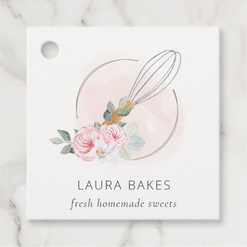 Wooden Whisk Blush Watercolor Floral Chef Logo Favor Tags