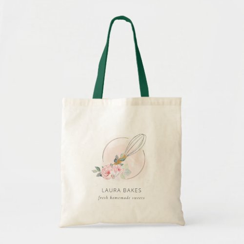 Wooden Whisk Blush Watercolor Floral Chef Logo Tote Bag