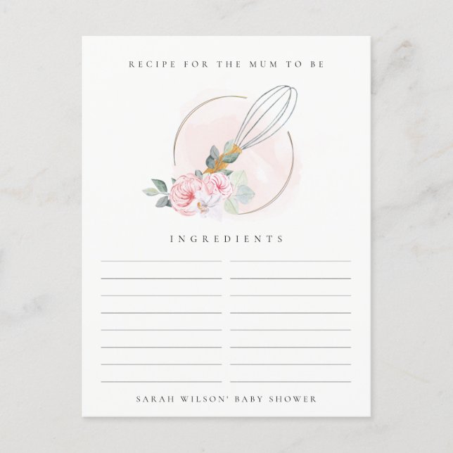 Wooden Whisk Floral Recipe Request Baby Shower Postcard (Front)