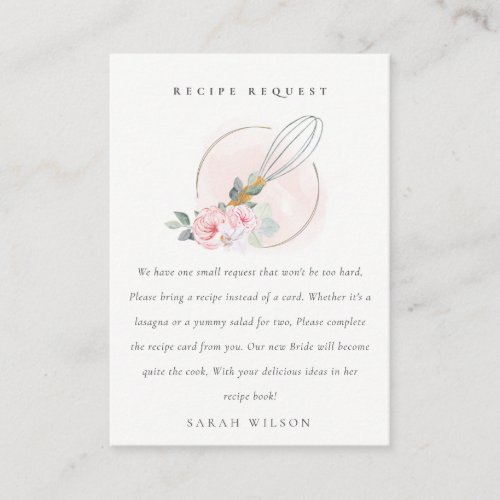 Wooden Whisk Floral Recipe Request Bridal Shower Enclosure Card
