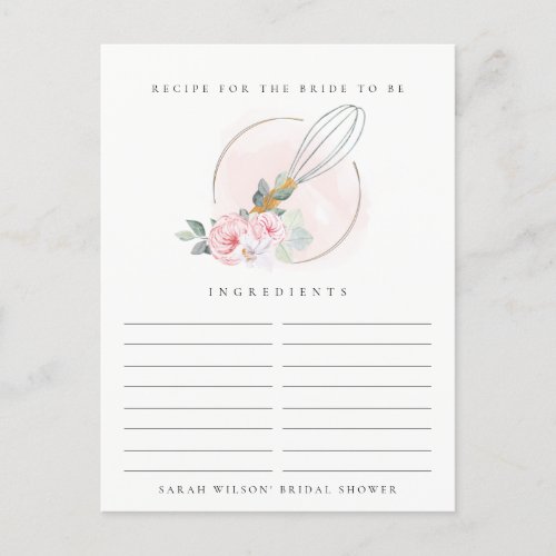 Wooden Whisk Floral Recipe Request Bridal Shower Postcard