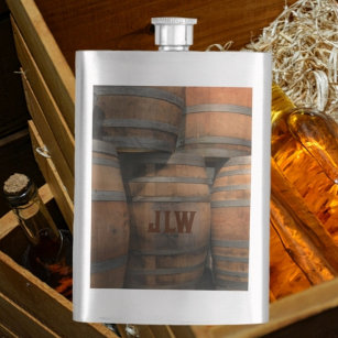 Wooden Whiskey Barrel Kegs Monogrammed Flask