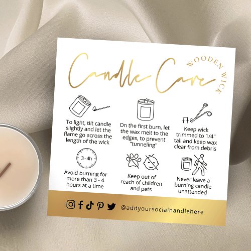 Wooden Wick Candle Gold Script Logo Lux Care Card