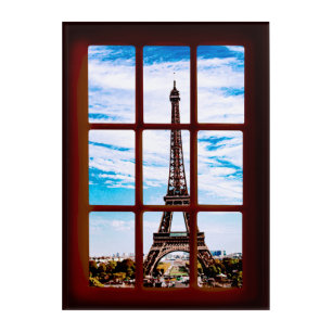 Wooden window with view on Eiffel tower, Paris Acrylic Print