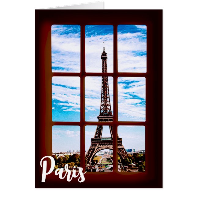 Wooden window with view on Eiffel tower, Paris Cards (Front)