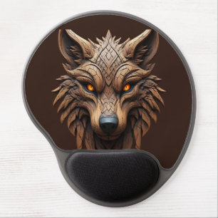 Wooden Wolf Art Carving with Geometric Patterns Gel Mouse Pad