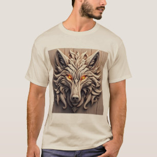 Wooden Wolf Art Carving with Geometric Patterns T-Shirt