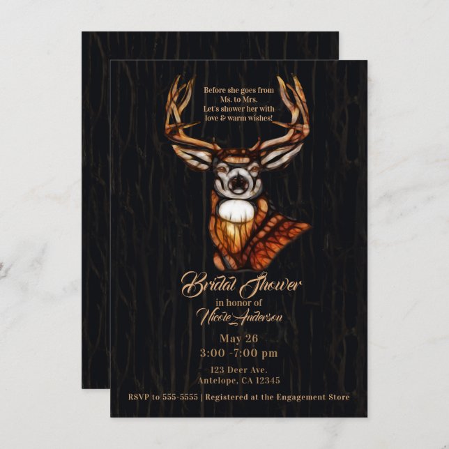 Wooden Wood Deer Rustic Country Bridal Shower Invitation (Front/Back)
