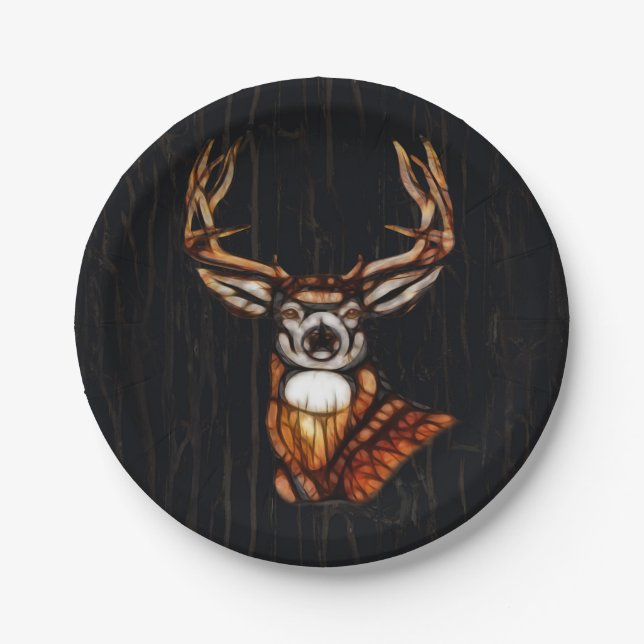 Wooden Wood Deer Rustic Country Personalized Party Paper Plates (Front)