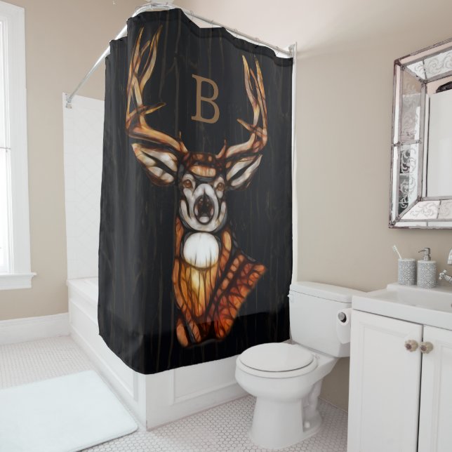 Wooden Wood Deer Rustic Country Personalized Shower Curtain (In Situ)