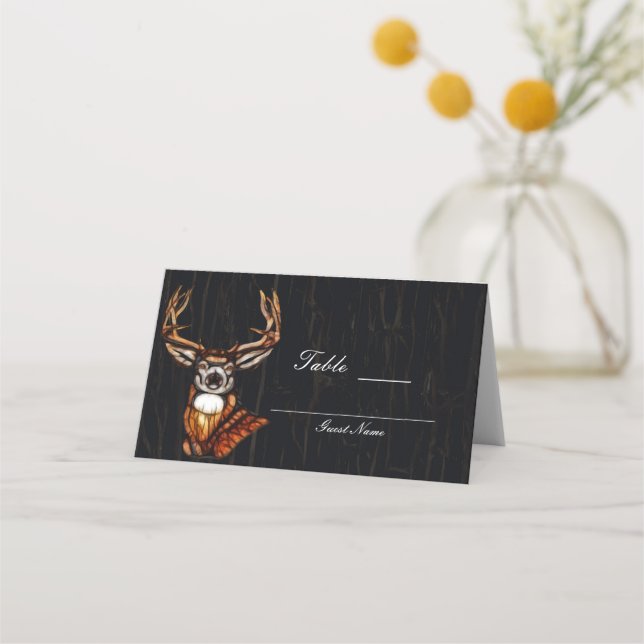 Wooden Wood Deer Rustic Country Table Number Place Card (Back)