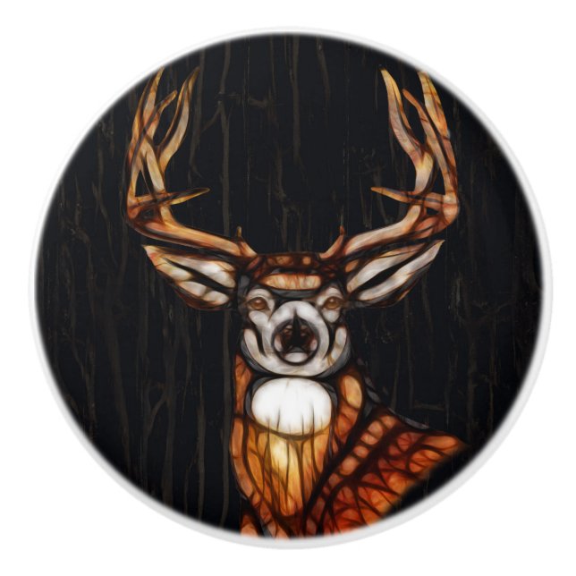 Wooden Wood Deer Rustic Country Unique Ceramic Knob (Front)