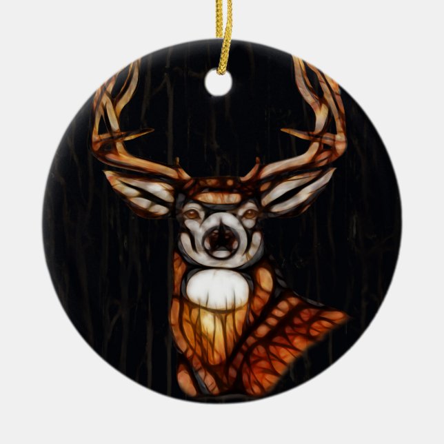 Wooden Wood Deer Rustic Country Unique Farmhouse Ceramic Ornament (Front)
