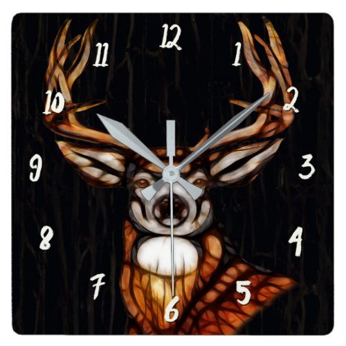 Wooden Wood Deer Rustic Country Unique Farmhouse Square Wall Clock