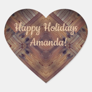 Wooden wood texture natural background brown tree heart sticker