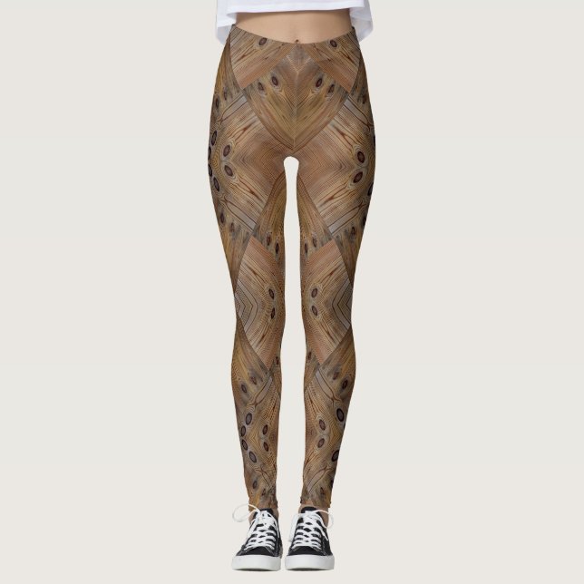 Wooden wood texture natural background brown tree leggings (Front)