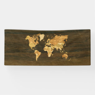 Wooden World Map Banner