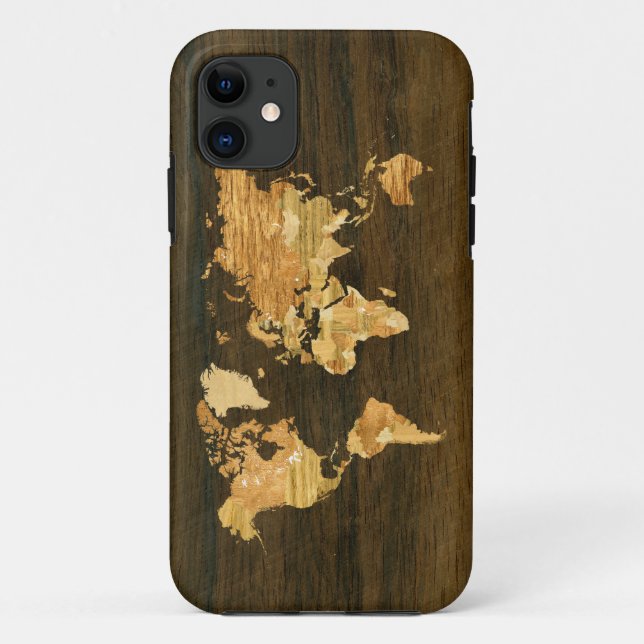 Wooden World Map Case-Mate iPhone Case (Back)