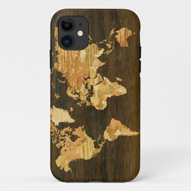 Wooden World Map Case-Mate iPhone Case (Back)