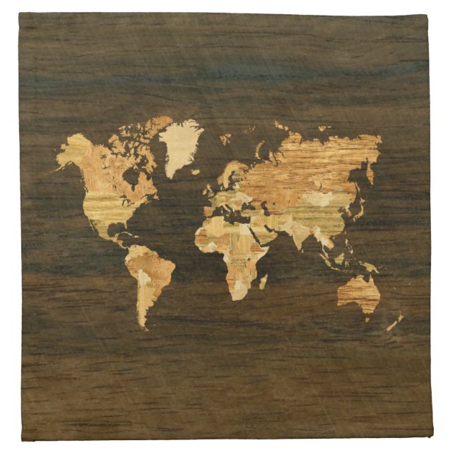Wooden World Map Cloth Napkin (Front)