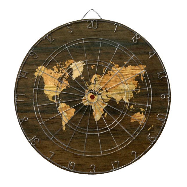 Wooden World Map Dart Board (Front)