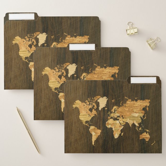 Wooden World Map File Folder (Set)