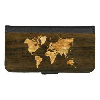 Wooden World Map iPhone 8/7 Wallet Case