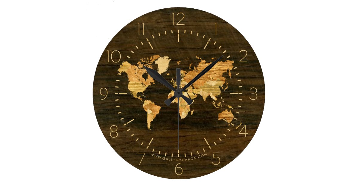 Wooden World Map Large Clock