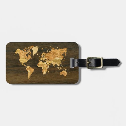 Wooden World Map Luggage Tag