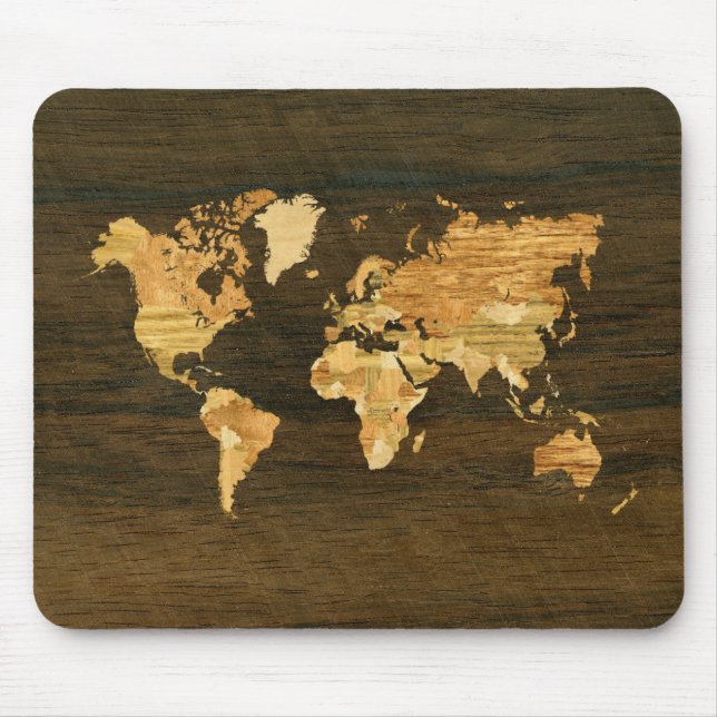 Wooden World Map Mouse Pad (Front)