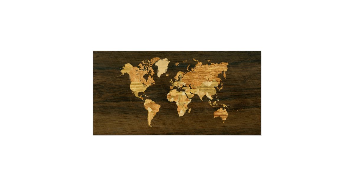 Wooden World Map Poster | Zazzle