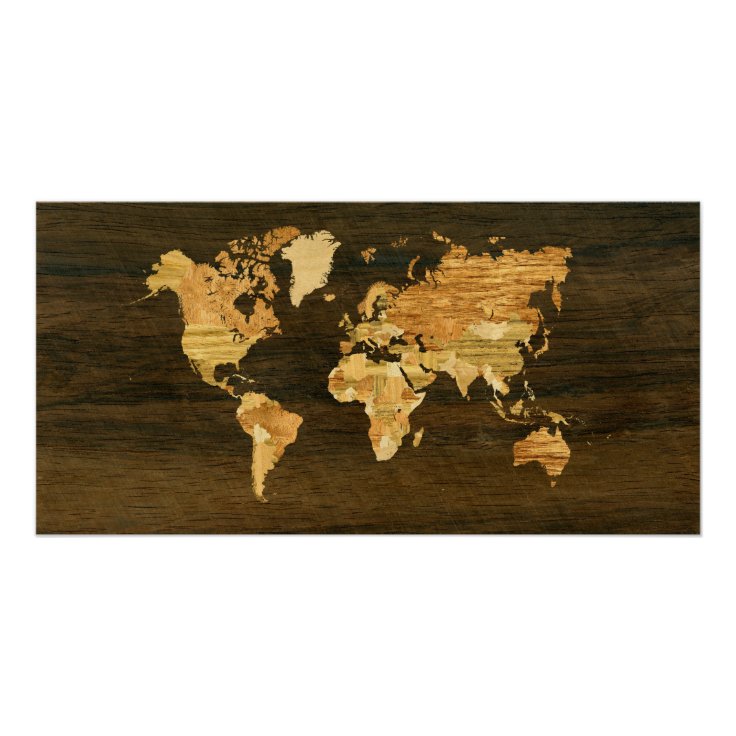 Wooden World Map Poster Zazzle