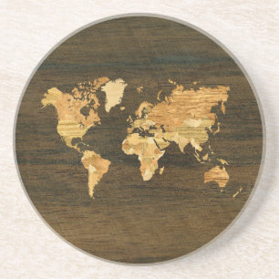 Wooden World Map Sandstone Coaster