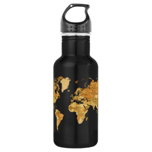 Wooden World Map Stainless Steel Water Bottle