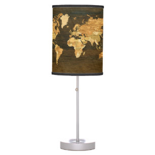 Wooden World Map Table Lamp