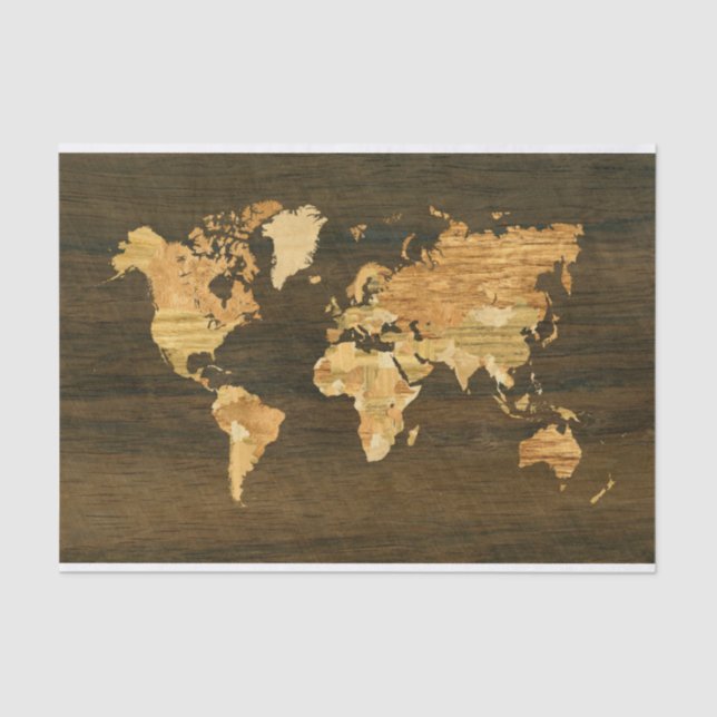 Wooden World Map Tissue Paper (Front)