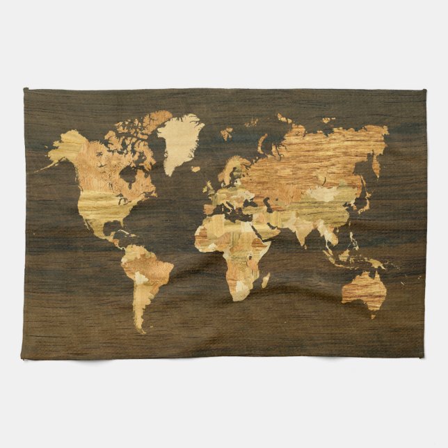 Wooden World Map Towel (Horizontal)