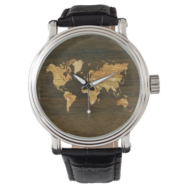 Wooden World Map Watch (Front)
