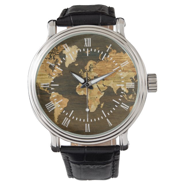 Wooden World Map Watch (Front)