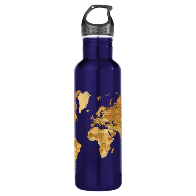 Wooden World Map Water Bottle (Front)