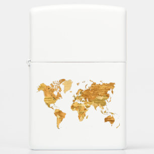 Wooden World Map Zippo Lighter