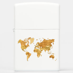 wooden world map zippo lighter