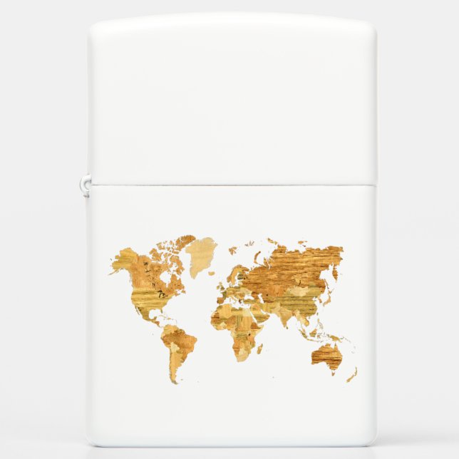 Wooden World Map Zippo Lighter (Front)