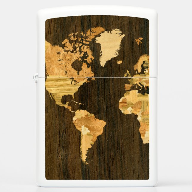 Wooden World Map Zippo Lighter (Front)