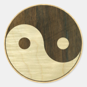 Wooden Yin Yang Symbol Classic Round Sticker