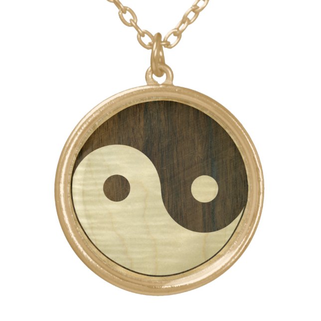 Wooden Yin Yang Symbol Gold Plated Necklace (Front)