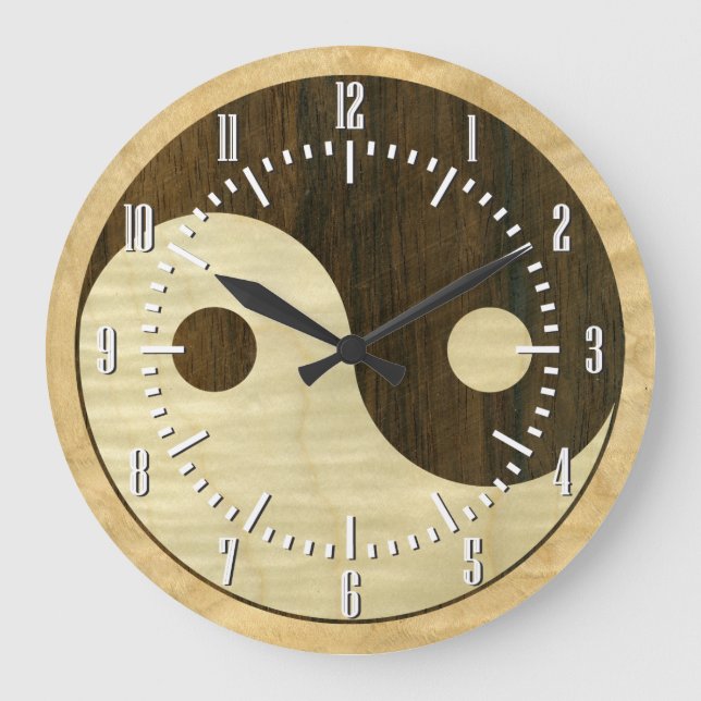 Wooden Yin Yang Symbol Large Clock (Front)