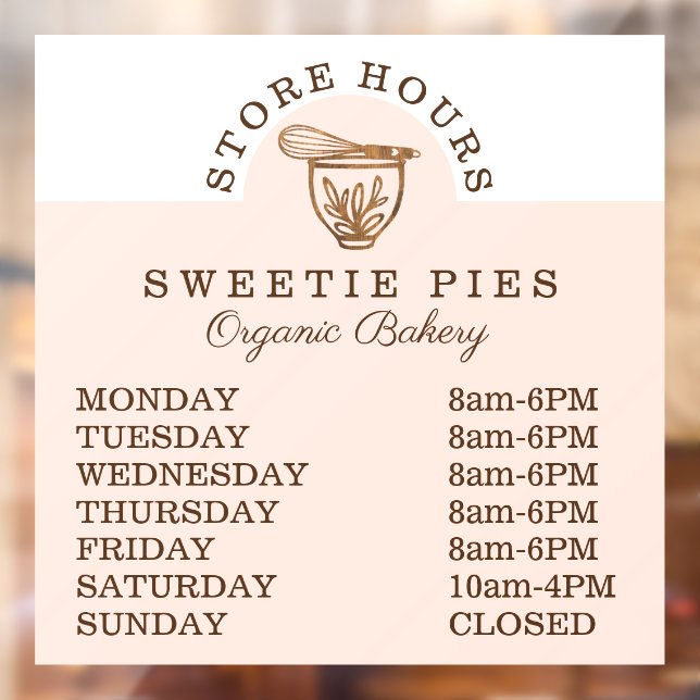 Woodgrain Bakery Stand Mixer Store Hours Window Cling (Sheet 2)