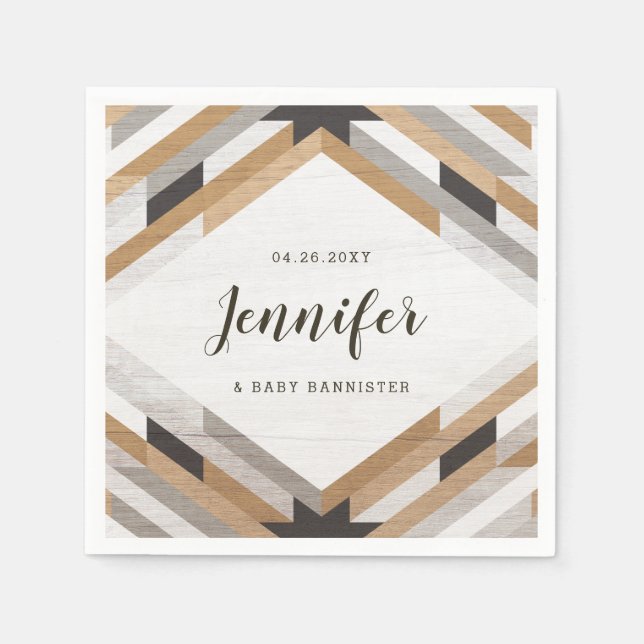 Woodgrain Collage Neutral Custom Party Napkin (Front)