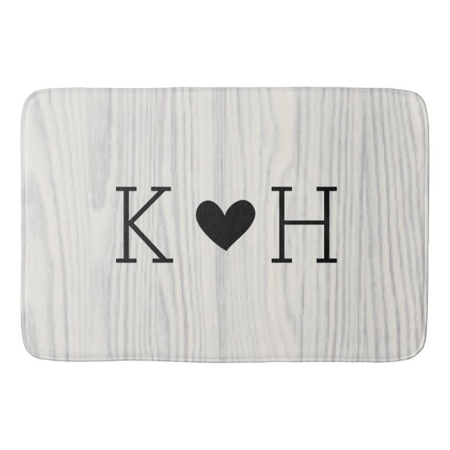 Woodgrain Couple's Initials Personalized Wedding Bath Mat (Front)